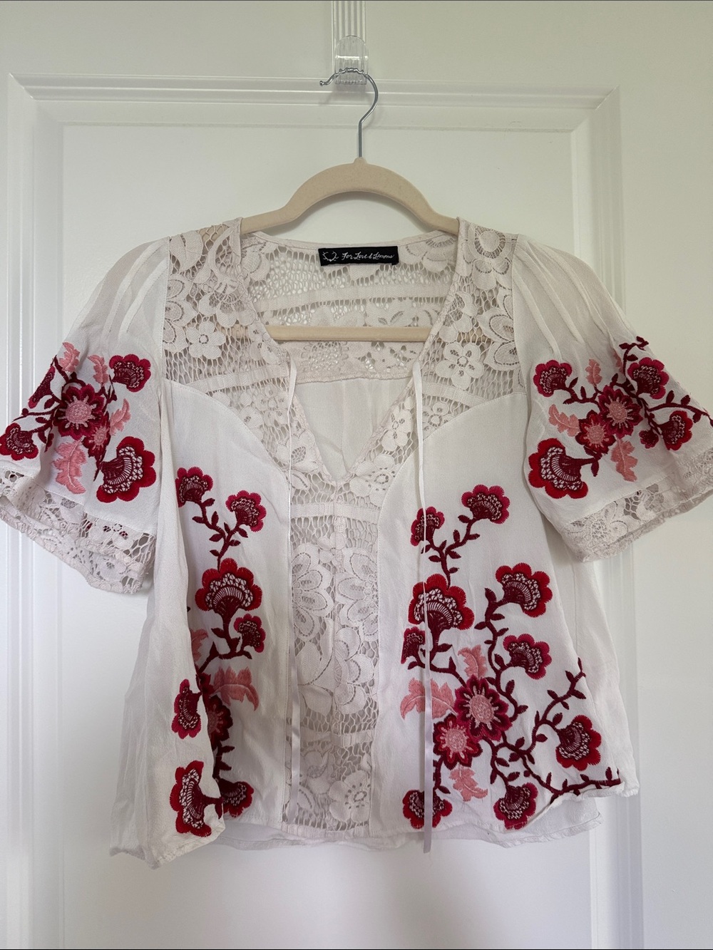 For love and lemons white red lace top